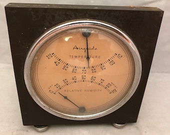 Vintage Fee and Stemwedel Airguide Desktop Thermometer & Relative Humidity Indicator - 4.5" Square