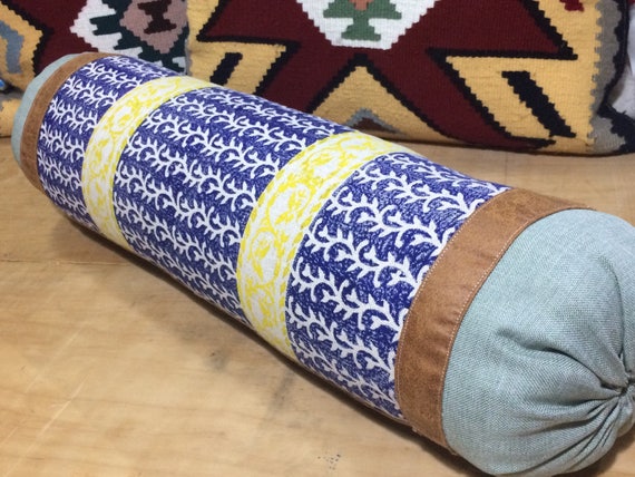 Hand painted bolster pillows , linen bolster pillows , slow fashion,gift for new home