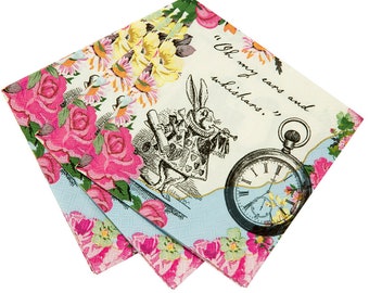 Truly Alice in Wonderland 25cm Paper Napkin x 20 Mad Hatters Wedding / Party