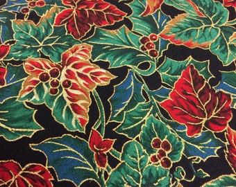 Christmas Fabric. FQ. Cranston Christmas Fabric. Joan Messmore Fabric. Holly Fabric. Green Christmas Fabric. Fabric Cotton Christmas