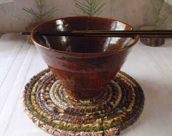 Hot Pad, Trivet, Candle Mat - Bohemian Coiled Brown Mat - Small Round, Handmade by Me