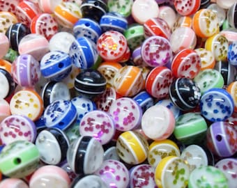 150x 10mm Resin Juicy Glitter Globe beads in Multi colours with sparkles