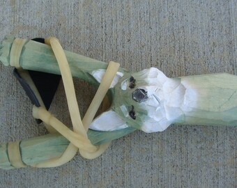 Wooden 3D Hand Carved Wolf Head Sling shot real wood