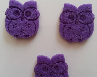 lot de 3 hiboux /chouettes en feutrine violet 25*30mm