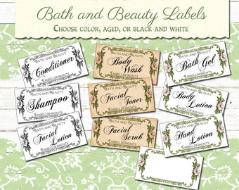 Vintage Beauty Bath Labels Instant Download, Printable Beauty Labels, Digital Bath Labels, Printable Beauty Stickers, Collage Sheet