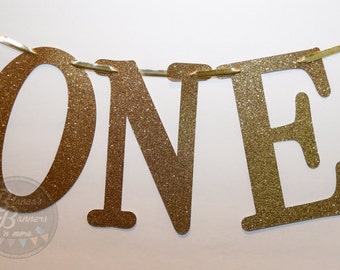 High Chair Decor ONE Glitter Gold Birthday Banner, 1st Birthday Party Decoration, I Am One Birthday Highchair Party Sign