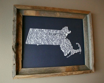 Boston In A Nutshell Word Art Map Print (Dark Blue) - Unframed