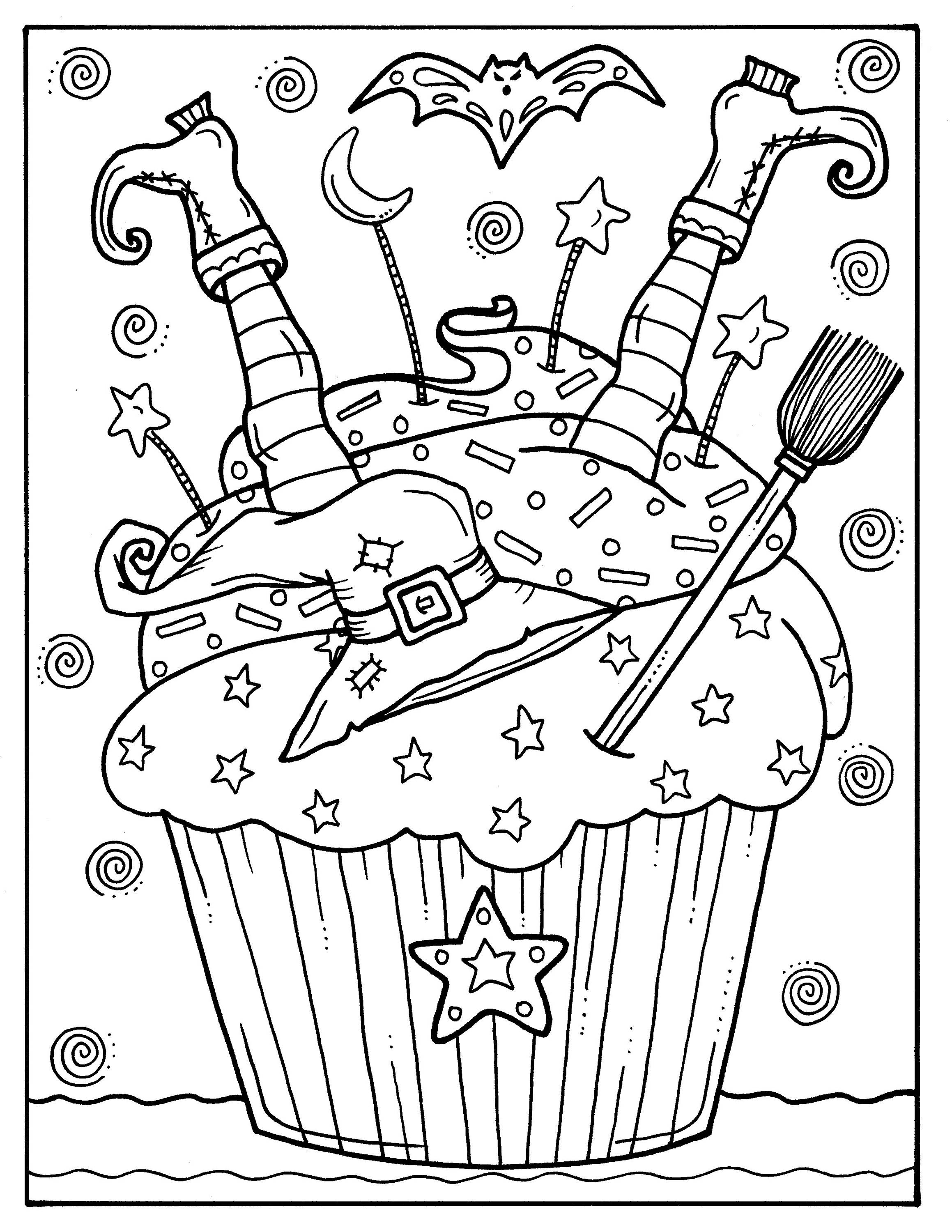 5 Pages Halloween Cupcakes to Color Instant Download digital