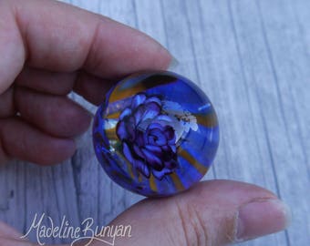 Everlasting Purple Rose in Vortex Marble, unusual gift, collectible glass art, sphere, lampwork, flower, implosion