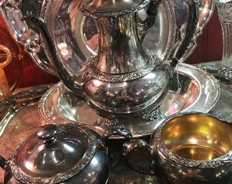 Silver Plate Coffee/Tea Service Vintage Beverly Manor International Silver Co. IS/Wedding Gifts/Sugar Bowl& Creamer/Silverplated/Roses