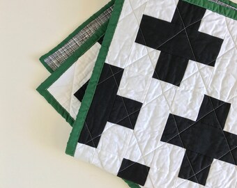 Plus Sign Black and White Modern Baby Crib Quilt