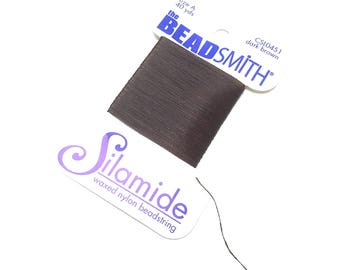 BeadSmith Silamide. Waxed Nylon Bead String. Size A. Stringing Supplies. Beadweaving Thread. Beading Thread. Dark Brown. 40 yards. One (1).