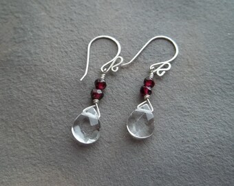 Crystal Quartz and Garnet Earrings