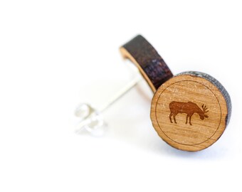 Moose Stud Earring, Wooden Earring, Gift For Him or Her, Wedding Gifts, Groomsman Gifts, Bridesmaid Gifts, and Personalized