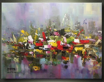 36" < City In The Rain > Original Contemporary Modern Abstract Art Oil Painting On Canvas Wall Art Home Decor Big Apple Cosmopolitan Urban