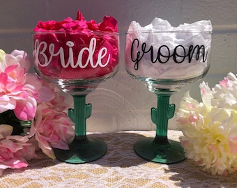 Cactus Margarita Glass - Personalized Margarita Glass - Tequila - Bride Glass - Groom Glass - Bride and Groom Margarita