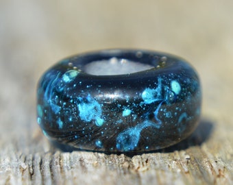 Unique Night Sky Handmade Lampwork Glass European Charm Bead with Silver Glass - SRA - Fits all charm bracelets - Silver Core Options