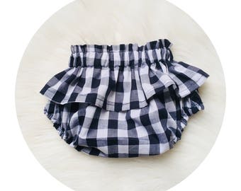 Navy Blue gingham ruffle bloomers