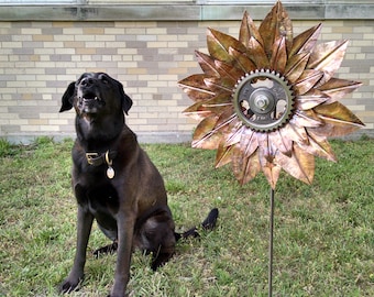 Fold Formed Copper Sunflower Garden Art