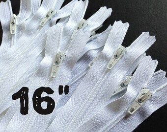 16 Inch white YKK zippers, Twenty-five pcs, YKK color 501, long zippers in bulk, all-purpose, dress zippers