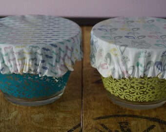 2 charlottes Cup, Cup or mug, coated cotton, 8 to 10 cm in diameter, owls or mustache patterns