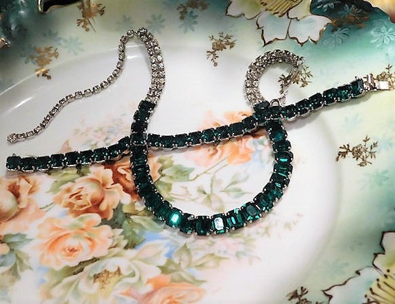 Kramer of NY Rhinestone Necklace / Rhinestone Bracelet / Mid Century / Demi Parure Set