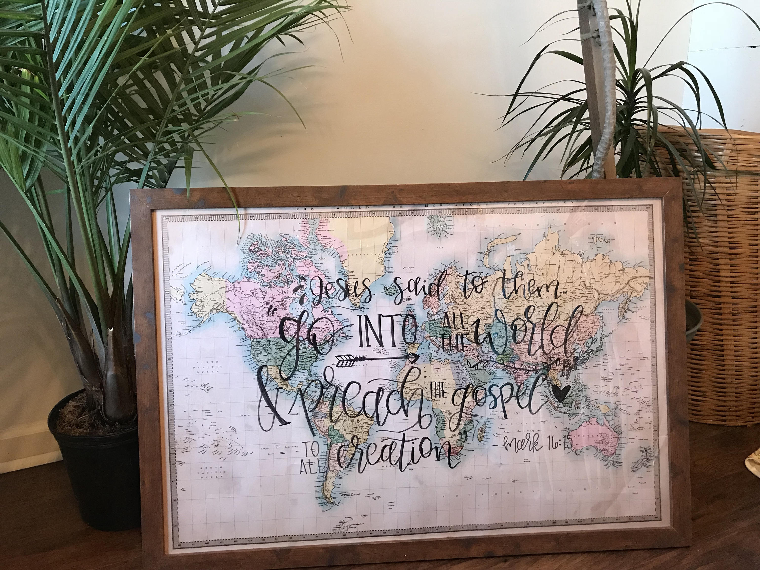 Framed World Map With Custom Quote