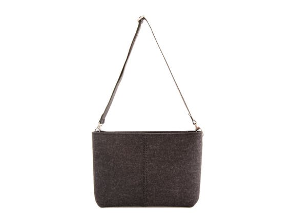 Felt CROSSBODY BAG with leather strap / crossbody purse / small crossbody bag w/ zipper / charcoal felt bag / wool felt / made in Italy