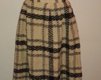 Huge Wool White Black Plaid Ball Skirt 1960's Hostess Maxi Patio
