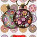 floral circles - folk art, Digital Print download, 1.5 inch diameter, 1 sheet, pendants, bottle caps, magnets, bezel trays.
