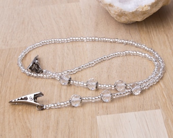 Silver beaded napkin chain - Silver clear bead serviette clip | Elegant Napkin clips | Napkin holder neck cord | Foodie gifts | Diner clip