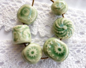 Ceramic beads ~ 6 handmade clay beads, ceramic bead, stoneware beads, handmade jewellery supplies, handmade beads