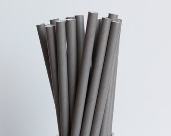 Solid Dark Grey Paper Straws-Mason Jar Straws-Dark Gray Straws-Silver Wedding Straws-Birthday Party Straws-Paper Drinking Straws-Grey Straws