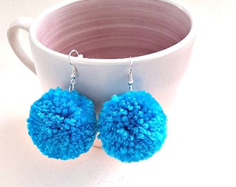 pompom earrings, pom pom earrings, gift for her, girlfriend gift, boho earrings, boho dangle earrings, statement earrings, mothers day gift