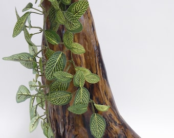 Driftwood sculpture, wood art, flowers, vines
