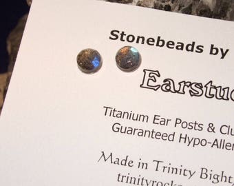 Longer Posts Labradorescence Exists Rose Cuts 6mm Faceted Labradorite Stud Earrings Earings Titanium Post and Clutch Flash Hypo Allergenic