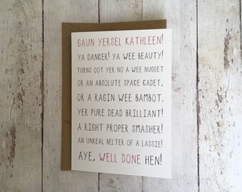 Funny well done card // Scottish slang card // Personalised card // New job card // Congratulations Card // Graduation card // Well done //