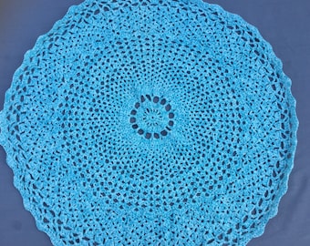 Crocheted circular baby boy shawl