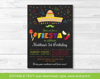 Fiesta Birthday Invitation / Chalkboard Invitation / Fiesta Birthday Invite / First Birthday Invite / INSTANT DOWNLOAD Editable PDF A223
