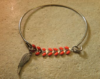 Coral enamel chain Bangle Bracelet