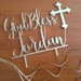 Personalized God Bless Cake Topper Baptism centerpiece Christening Name Topper 1st First Holy Communion Religious Topper Cross Cake Topper