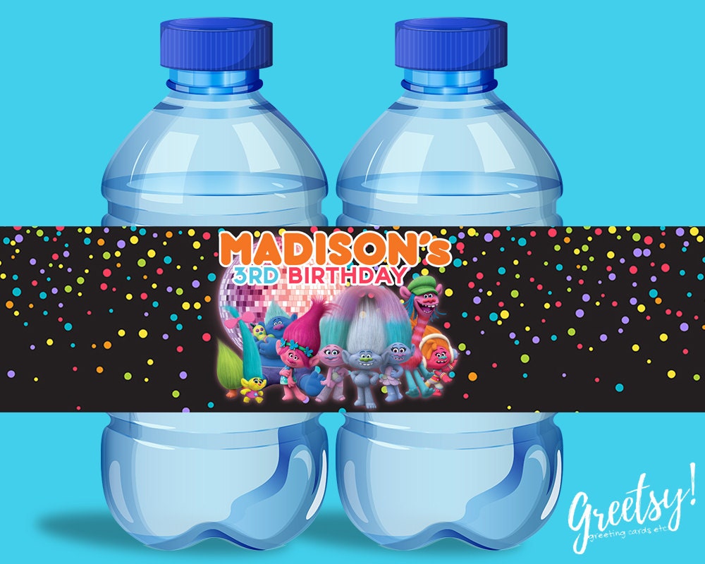 Trolls Water Bottle Labels Trolls Birthday Labels Trolls