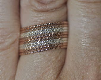 New Old Stock - Vintage Stacking Rings Sterling Silver beaded bands and Rose gold plated