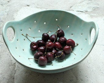 Pottery Berry Bowl - Double Handle - Large Size - Ceramic Colander