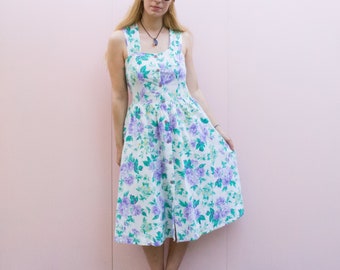 Vintage Floral Print Summer Midi Dress