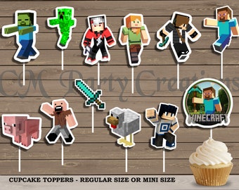 Minecraft Cupcake Toppers, Die Cuts, Birthday Party Cupcake Toppers