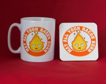 Howl's Moving Castle Calcifer Inspired Tea Coffee Mug 10oz and Coaster Anime