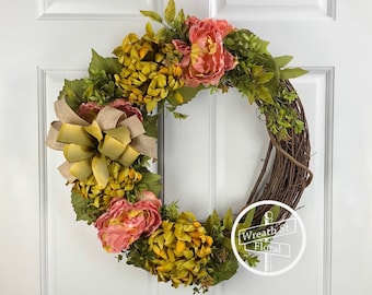 Year Round Wreath, Peony Wreath, Summer Wreath, Front Door Wreath, Door Wreath, Grapevine Wreath, Wreath Street Floral, All Occasion Wreath