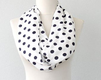 Polka dot scarf white infinity scarf tube scarf circle scarf cotton summer scarves for women gift ideas for her eternity scarf