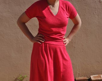 Vintage 1960s Fritzi Hot Pink Terrycloth Skirt and Shirt Set